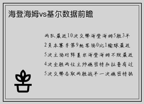 海登海姆vs基尔数据前瞻